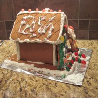 gingerbread house with white snow