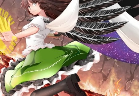 Touhou - anime, black wings, reiuji utsuho, manga