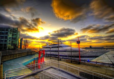 HOLIDAY CRUISE - ship, dock, holiday, sunset, cruise