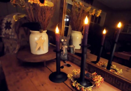 Country living - sunflowers, winter, flowers, seasonal, lights, snowing, candles, country, peaceful