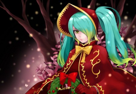 Sona - long hair, trees, dress, hat