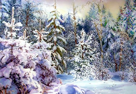 D.Chacheva.  Frost - winter, painting, d chacheva, snow, art, tree