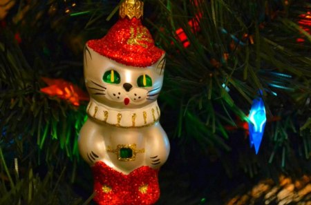 HOLIDAY DECORATION - cat, tree, new year, green