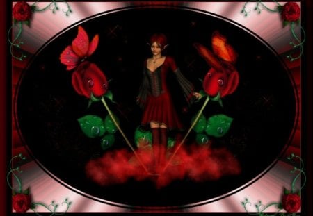 Rose - elves, elf, roses, fairies, butterflies