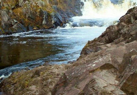 waterfalls - waterfalls, tree, stones, river