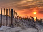 gorgeous sunset on a fenced beach