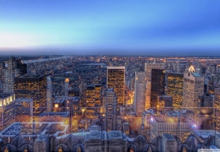 magnificent new york city hdr - lights, hdr, skyscrapers, dusk, city, park