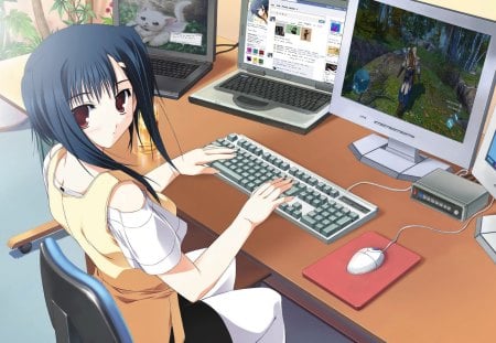 anime secretary - secretary, computer, desktop, anime