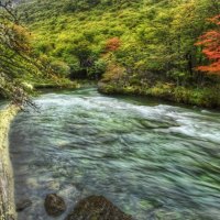 beautiful fast flowing river hdr