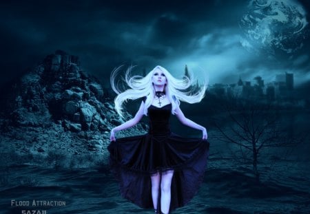 Flood Attraction - lady, fantasy, hair, flood, blue