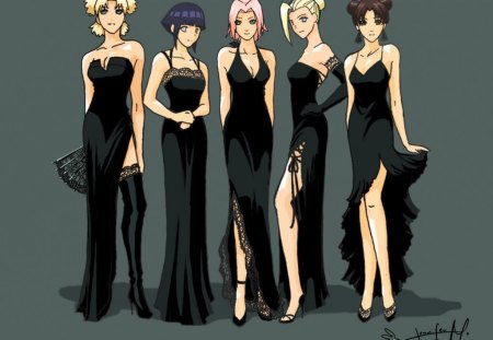 The Gals - black dresses, silky, cant think of a fourth, naruto