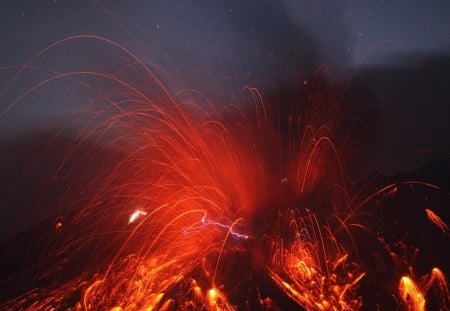 Volcano lightning magma - volcano, lightning, mountain, magma