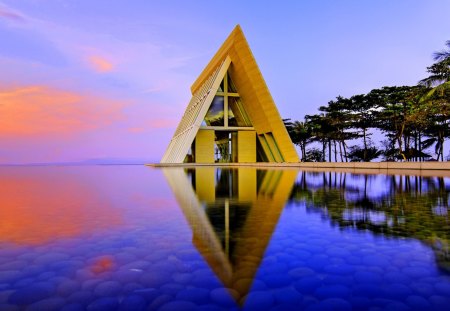 fantastic modern architecture - moder, pool, building, reflection, colors