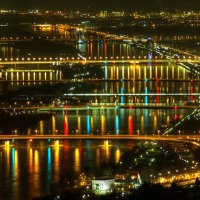 light at bridges on the danube in vienna