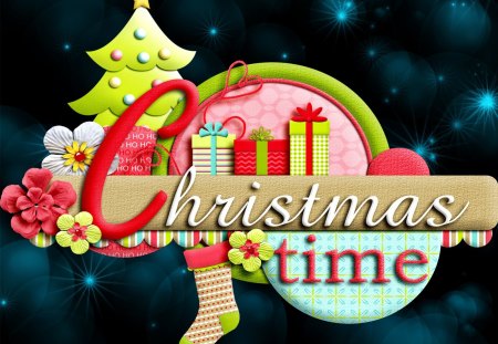 Christmas time - pretty, gifts, flowers, holiday, merry christmas, nice, art, stocking, winter, decoration, beautiful, balls, photoshop, vector, lovely, tree, christmas, colorful, time, new year