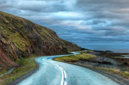 belt parkway in iceland - hill, shore, road, sea