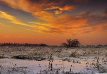 beautiful winter sunset landscape - plains, clouds, winter, sunset