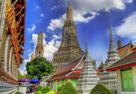 temple in bankok thailand hdr - trees, hdr, clouds, temple