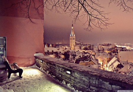 winter in tallinn estonia - city, balcony, winter, church