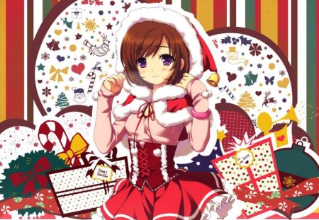 Christmas anime - pretty, cute, anime, santa girl, christmas, colorful