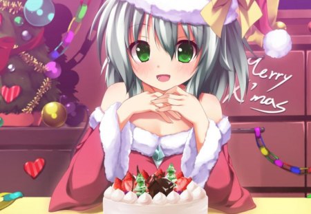 Merry christmas - cake, santa girl, pretty, colorful, anime, cute, christmas