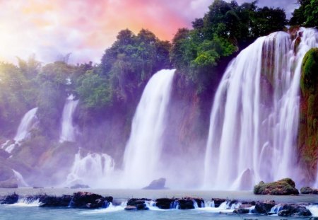 waterfalls - waterfalls, tree, water, river