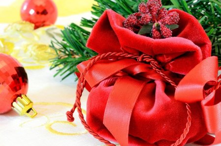 * Christmas gift * - christmas ball, bag, christmas, holiday, happy new yea, red, ribbon, gift, merry christmas