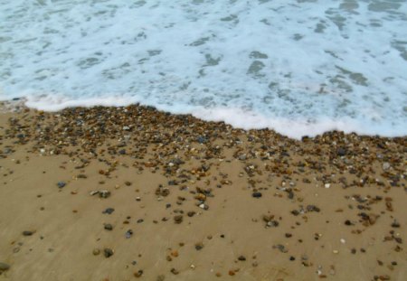 stoney beach - beach, water, stones, sand, sea