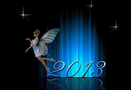 2013 Fairy - 2013, new year, stars, shine, glow, bright, celebration, glowing, blue, fairy