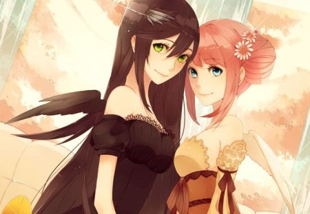 Tania Rossu - sexy, hot, female, girl, long hair, anime girl, gown, anime, wing wings, cute, dress, flower