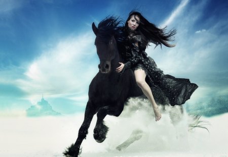 Amazon - woman, amazon, sky, horse