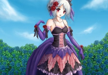 The only Roses - pretty, anime, female, blossom, maiden, dress, glove, nice, gown, anime girl, beautiful, hot, girl, beauty, lovely, sweet, flower, lady, rose, cute, sexy