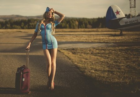 I will be your Christmas gift - plane, christmas, blue, woman, dress, gift, pilot