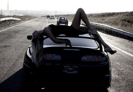 girl and car - sexy, girl, car, road