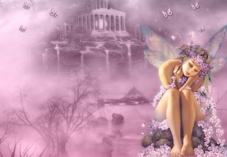 INNOCENCE - flowers, female, wings, butterflies, fairy, innocence, pink