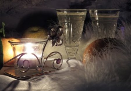 Evening Moments - candle, evening, glasses, toast