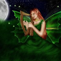 Green Fairy Playing Harp