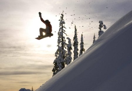 catching air on mount baker washington - trees, snow, ski boarding, jump, ridge