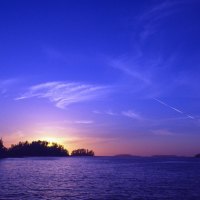 mostly blue sunset on a lake