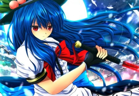 Touhou - moon, girl, katana, video game, anime, hinanawi tenshi, manga