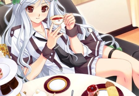 tea time - manga, anime, desserts, girl, tea