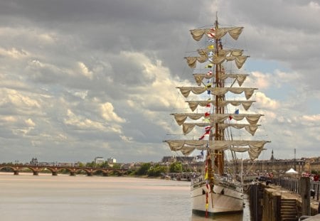 sailing ship - oceans, ship, sky, sailing