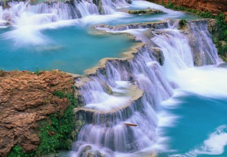 blue water waterfalls - water, waterfalls, blue, river