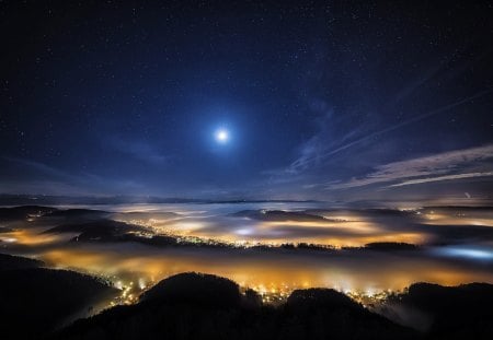 Winter night - pretty, magic, snowflakes, snow, light, countryside, holiday, kindness, frost, yard, nice, house, fence, village, frozen, ice, care, new year, deer, warmth, cabin, forest, alleys, home, meet, sky, cottage, mood, trees, winter, beautiful, snowy, roe, girl, lovely, tree, christmas, painting, cold, little, park