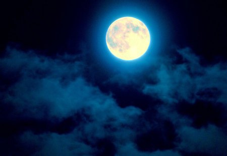 FULL MOON - moon, sky, full moon, clouds