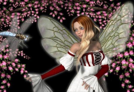 Spring Fairy - fairy, flower, pink, spring