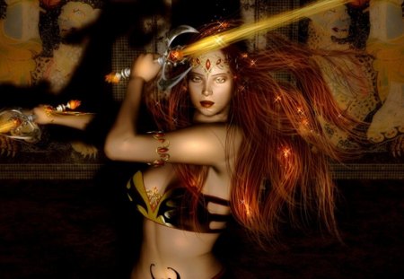 Sexy warrior with magic sword - abstract, sword, girl, fantasy