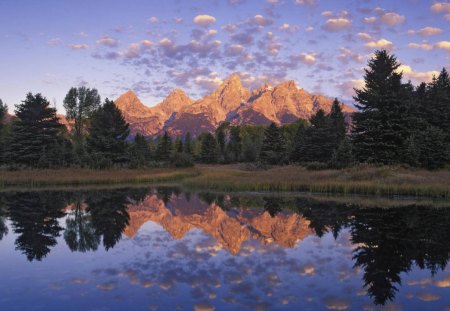 the great grand tetons wyoming - lake, forest, mountains, reflection, sunrise