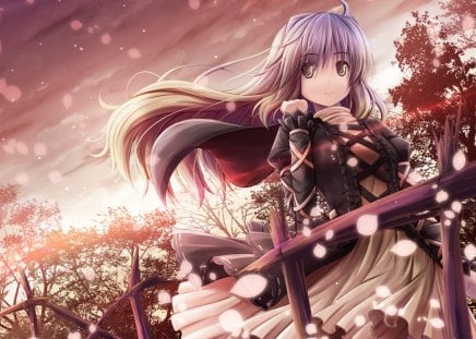 Anime - anime, long hair, sky, dress