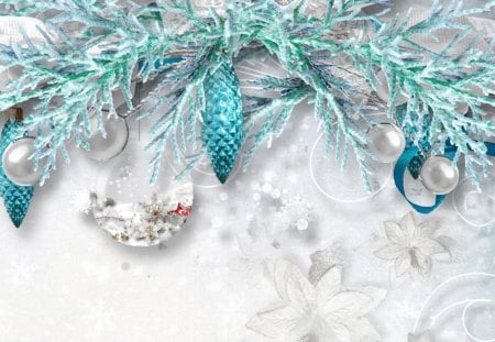 Aqua Frost - poinsettia, flowers, frost, christmas, cyan, cedar, decorations, feliz navidad, snow, cold